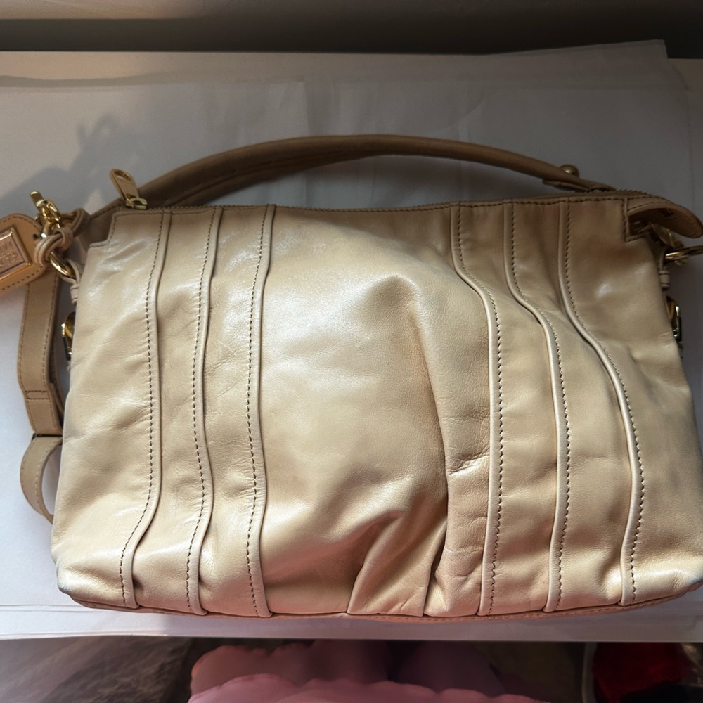 Beige Badgley Mischka Leather Tote/Shoulder Bag